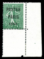 N°28, 15c Vert-olive Surchargé 'POSTES PARIS 1921' Coin De Feuille, Frais, SUP. R.R. (certificat)  Q - 1893-1947