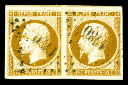 N°9, 10c Bistre-jaune En Paire Grandes Marges Avec Voisins. SUPERBE (signé Calves/Brun/certificat)   - 1852 Luigi-Napoleone
