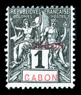 N°16, 1c Noir Sur Azuré: DOUBLE SURCHARGE GABON, RARE Et SUP (certificat)  Qualité: *   - Neufs
