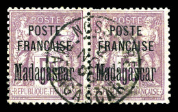 N°22, 5f Violet En Paire Obl Càd Centrale. SUP  Qualité: Oblitéré  Cote: 280 Euros - Used Stamps