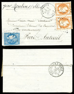 Boule De Moulins 20c Bordeaux T II (def) Et 40c Lauré En Paire Obl GC 78 Càd AMBERIEUX Le 3 Janvier  - Oorlog 1870