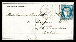 LE DAGUERRE', Gazette Des Absents N°6 Affranchie Avec 20c Siège, Cad Du 9 Nov 70 (R.Taittbout) Pour  - Oorlog 1870