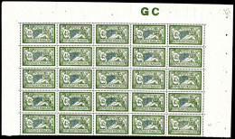 N°143d, Merson, 45c Vert Et Bleu Papier 'GC' En Feuille De 25 Exemplaires Avec Manchette GC, Fraîche - Fogli Completi