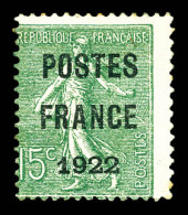 N°37, 15c Olive Surchargé 'POSTE FRANCE 1922', TB (signé Scheller/certificat)  Qualité: (*)  Cote: 7 - 1893-1947