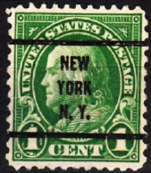 USA Precancels New York 1927 Sc632 1c Franklin, P.11x10½. NEW / YORK / N.Y. 3 Lines - Prematasellado