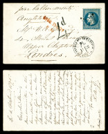 20c Lauré Obl étoile De Paris Ministère Des Finances Du 11 Oct 70 Sur Carte Pour Londres. Sans Arriv - War 1870