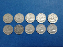 Lotto Da 10 Monete Circolate 5 Lire Delfino Moneta Anno 1951 Coins - 5 Liras