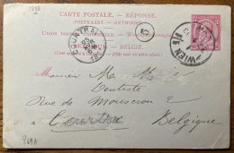 BELGIQUE - 1893 - Moitié Réponse D'un CP 10c Oblitérée De VIENNE, Autriche Pour Courtrai - Petits Défauts Sinon TB - Antwoord-betaald Briefkaarten