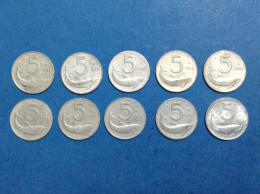 Lotto Da 10 Monete Circolate 5 Lire Delfino Moneta Anno 1952 Coins - 5 Liras