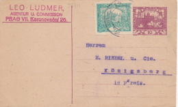 37711# CESKOSLOVENSKA CARTE POSTALE Obl PRAG 25 XII 1919 Pour KÖNIGSBERG PRAGUE ENTIER POSTAL GANZSACHE STATIONERY - Cartoline Postali