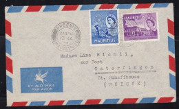 Mauritius 1956 Airmail Cover Phoenix - Osterfingen Switzerland Stamp Queen Elizabeth II Paul & Virginia Government House - Mauritius (...-1967)