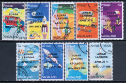 Nagaland (cinderellas) 1969-7-20 Used - Set Of 9 - Overprinted - Lunar Landing Apollo 11 / Space - Asie