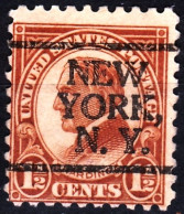 USA Precancels New York 1925 Sc582 1½c Harding, P.10. NEW / YORK, / N. Y. Serif 3 Lines - Prematasellado