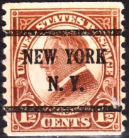 USA Precancels New York 1922 Sc598 1½c Harding, Coil. NEW YORK / N. Y. Serif 2 Lines - Prematasellado