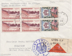 37721# LETTRE CONTRE REMBOURSEMENT 2764 Francs DOUANE ZOLLAMT ERLANGEN Obl LYON RP DEPART 1959 RHONE - Tariffe Postali