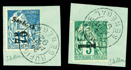 N°6/7, 75 Sur 15c Bleu Et 1f Sur 5c Vert, Les 2 Exemplaires Sur Leurs Supports. TTB (signé Scheller) - Unused Stamps