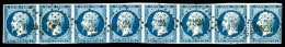 N°10, 25c Bleu En Bande Horizontale De 8 Exemplaires Obl Pc 1824, Quelques Défauts Sans Importance,  - 1852 Luis-Napoléon