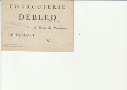 78 Le Vésinet- Carte Commerciale 1948 Charcuterie Debled - Cartoncini Da Visita