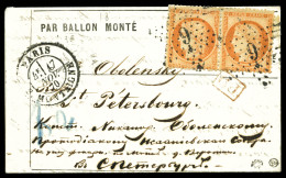 RUSSIE: 40c Siège En Paire Obl étoile '9' Paris Rue Montaigne Sur Lettre Du 17 Novembre 1870 Avec Me - Oorlog 1870