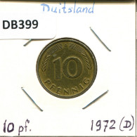 10 PFENNIG 1972 D BRD DEUTSCHLAND Münze GERMANY #DB399.D.A - 10 Pfennig