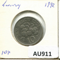 10 PENCE 1992 GUERNSEY Coin #AU911.U.A - Guernesey