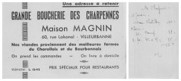 CARTE. GRANDE BOUCHERIE DES CHARPENNES / MAISON MAGNIN / VILLEURBANNE - Visitenkarten