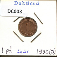 1 PFENNIG 1950 D BRD ALLEMAGNE Pièce GERMANY #DC003.F.A - 1 Pfennig