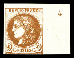 N°40A, 2c Chocolat Report 1, Bord De Feuille Intégral Avec Petit Chiffre '4' En Marge. PIECE RARISSI - 1870 Emissione Di Bordeaux