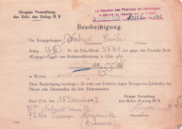 BESCHEINIGUNG  STALAG IX B POUR LE PRISONNIER NABRICET EMILE 12/1943 - 1939-45