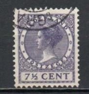 Netherlands, 1927, Queen Wilhelmina/Wmk Circles, 7½c/Purple, USED - Used Stamps