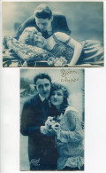 LOT De 2 CPA Fantaisies De Couleur BLEUE * Couple Amoureux * Ecrites 1930 & Bonne Année 1925 - Couples