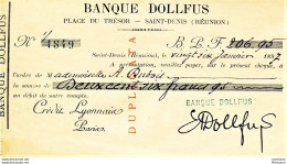 TRES RARE - REUNION - Chèque De La Banque DOLLFUS - 1897 (VP  Ch) - Réunion