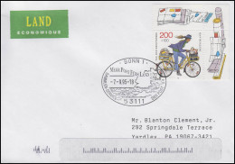 1914 Tag Der Briefmarke Postzustellerin EF USA-Brief SSt Bonn Landkarte 7.9.1995 - Post