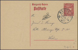 Bayern Postkarte 10 Pf. MEGGE 1.9.19 Nach Berlin - Postal  Stationery