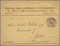 Württemberg PS 2 Ziffer Drucksache Die Briefmarke ESSLINGEN-BAHNHOF 17.1.1895 - Postwaardestukken