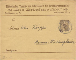 Württemberg PS 2 Ziffer Drucksache Die Briefmarke ESSLINGEN-BAHNHOF 16.2.1895 - Postwaardestukken