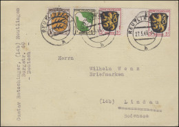 2 ZW Wappen-Zwischenstegpaar 3 Pf Mit 1+3 Auf Postkarte REUTLINGEN 27.5.46 - Emisiones Generales