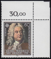 1248 Europa Musik Händel 60 Pf ** Ecke O.r. - Unused Stamps