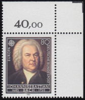 1249 Europa Musik Bach 80 Pf ** Ecke O.r. - Unused Stamps