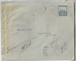 Palestine 1940 Ottman Bank Cover Tel Aviv Cairo Alexandria Egypt Stamp Jerusalem Dome Of The Rock Censorship Label - Palestine