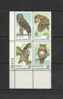 US Scott #1760-1763 Plate Block MNH-American Owls - Neufs