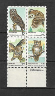US Scott #1760-1763 USPS Inscription Block MNH-American Owls - Neufs
