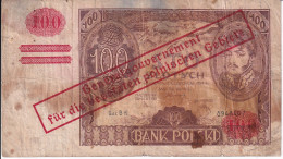 BILLETE DE POLONIA DE 100 ZLOTYCH DEL AÑO 1934 CON RESELLO (BANKNOTE) MUY RARO - Pologne