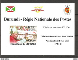BURUNDI - 2011 Beatificazione Papa GIOVANNI PAOLO II Foglietto ND Nuovo** Papa Pope Papst Pape - Papi