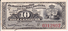 BILLETE DEL BANCO ESPAÑOL EN CUBA DE 10 CENTAVOS DEL AÑO 1896 SIN CIRCULAR (UNC) (BANKNOTE) - Cuba