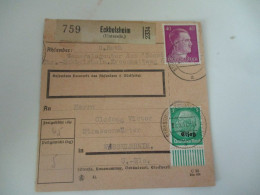 ECKKOLSHEIM  UNTERELS    WW 2    OBLITERATION  ALLEMANDE TIMBRE HITLER  ET HINDENBOURG SURCHAGE ALSACE   RECU - Cartas & Documentos