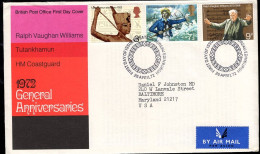 GREAT BRITAIN(1972) Tutankhamen. British Coast Guard. Ralph Vaughan Williams. Addressed FDC With Cachet And Thematic Can - 1971-1980 Decimal Issues