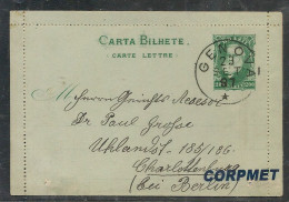 BRASIL 1897 CARTA BILHETE 200 REIS Enviado Desde GENOVA A BERLIN  Provavelmente PAQUEBOT Navio De NAVIGAZIONE ITALIANA - Enteros Postales