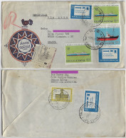 Argentina 1979 Registered Airmail Cover From Carlos Casares To Blumenau Brazil With 8 Stamp River Ship Fleet +definitive - Lettres & Documents