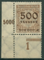 Deutsches Reich 1923 Korbdeckel Platte 313 A P UR Ecke Unten Links Postfrisch - Ongebruikt